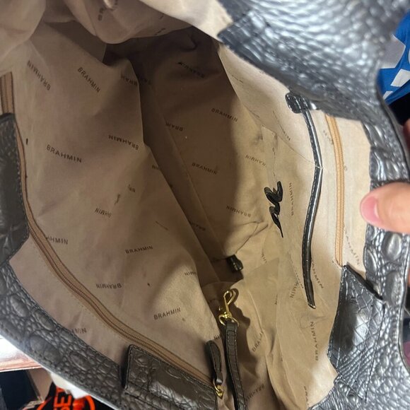 Brahmin Raffia Bag Crocodile Embossed Light Blue - Picture 10 of 12